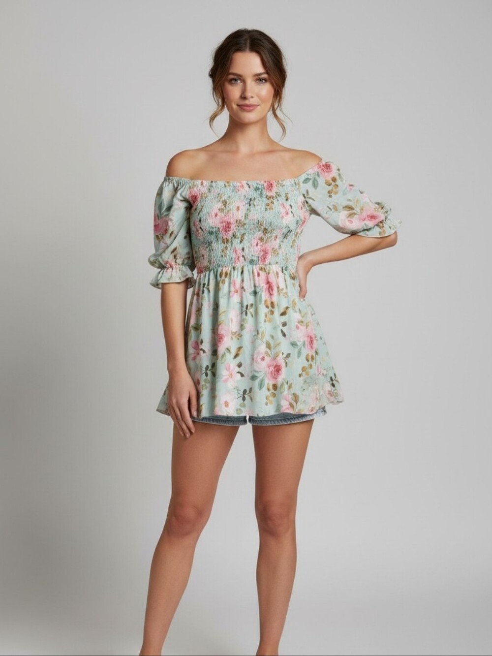 Floral Blouse with Puff Sleeves